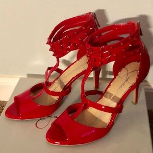 Jessica Simpson Red Paton spiked strap heels